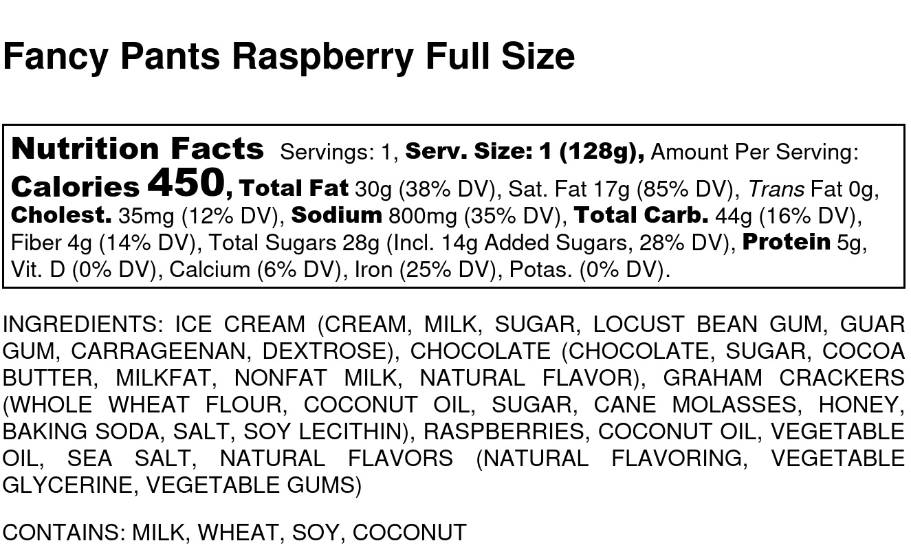 Fancy Pants Raspberry Full Size Nutrition Label