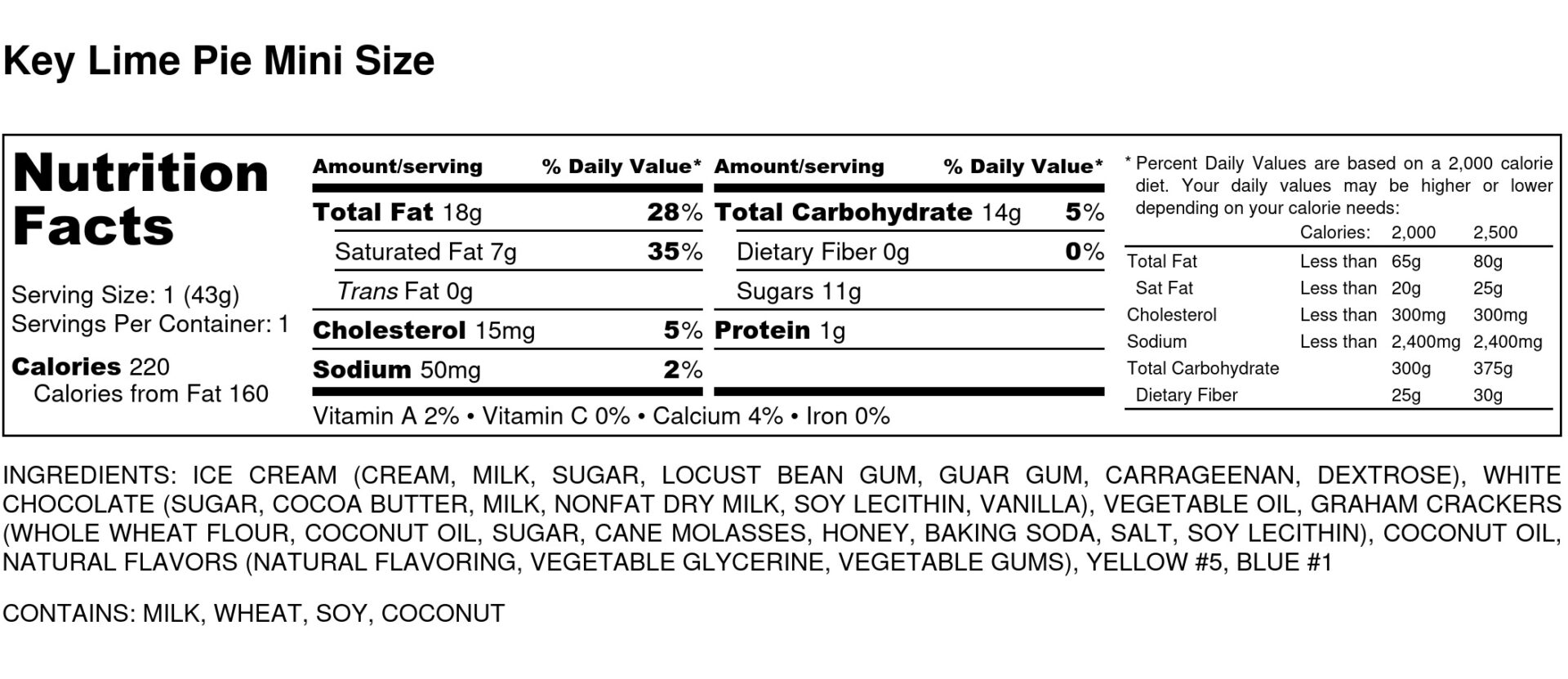 Key Lime Pie Mini Size Nutrition Label scaled