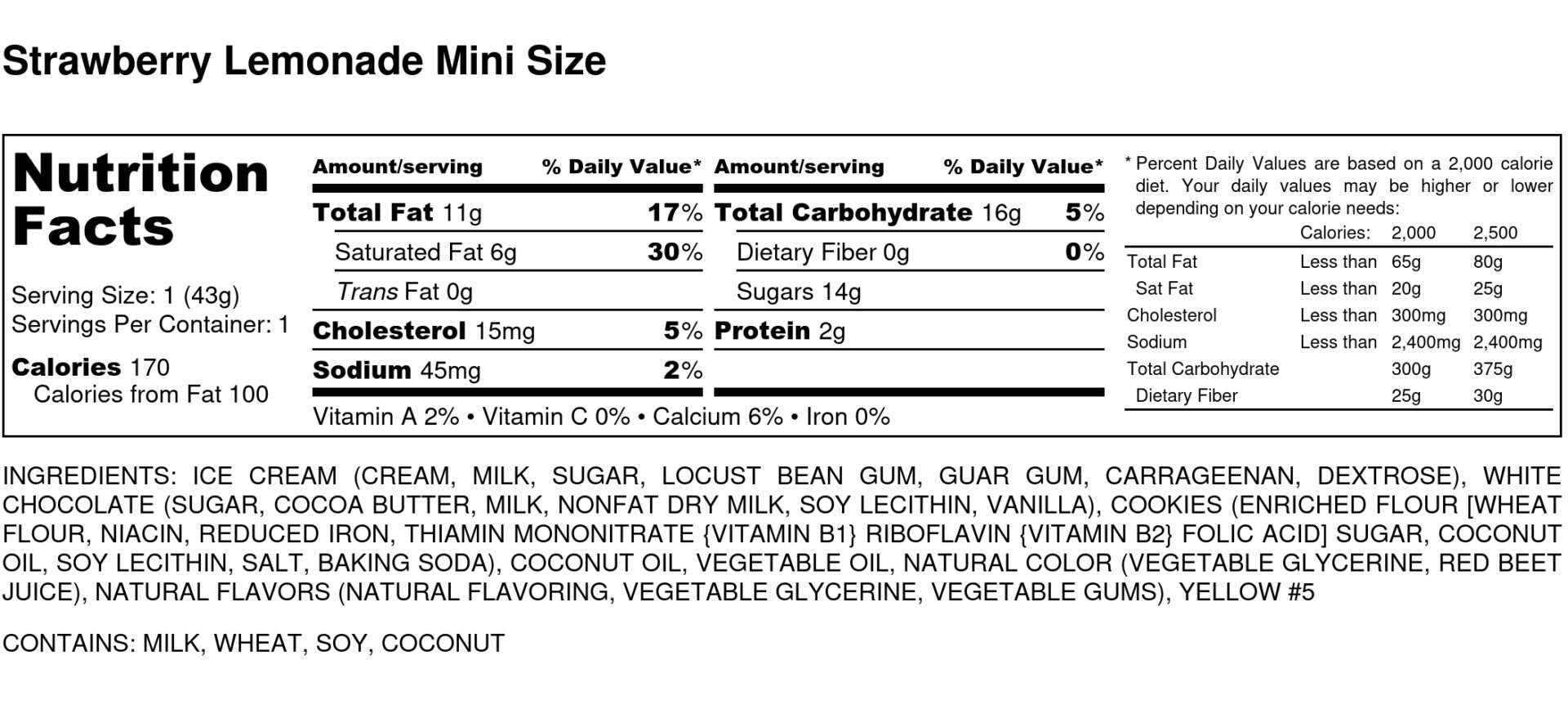 Strawberry Lemonade Mini Size Nutrition Label scaled