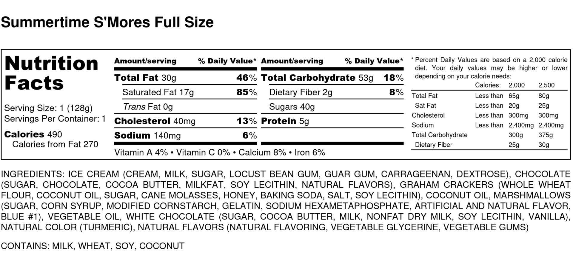 Summertime SMores Full Size Nutrition Label scaled