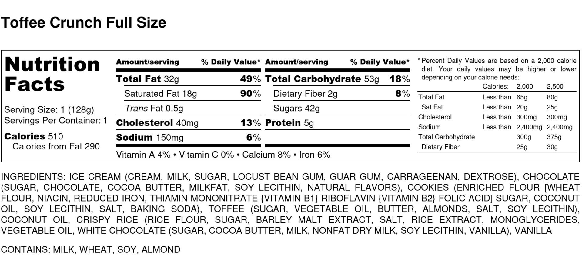 Toffee Crunch Full Size Nutrition Label scaled
