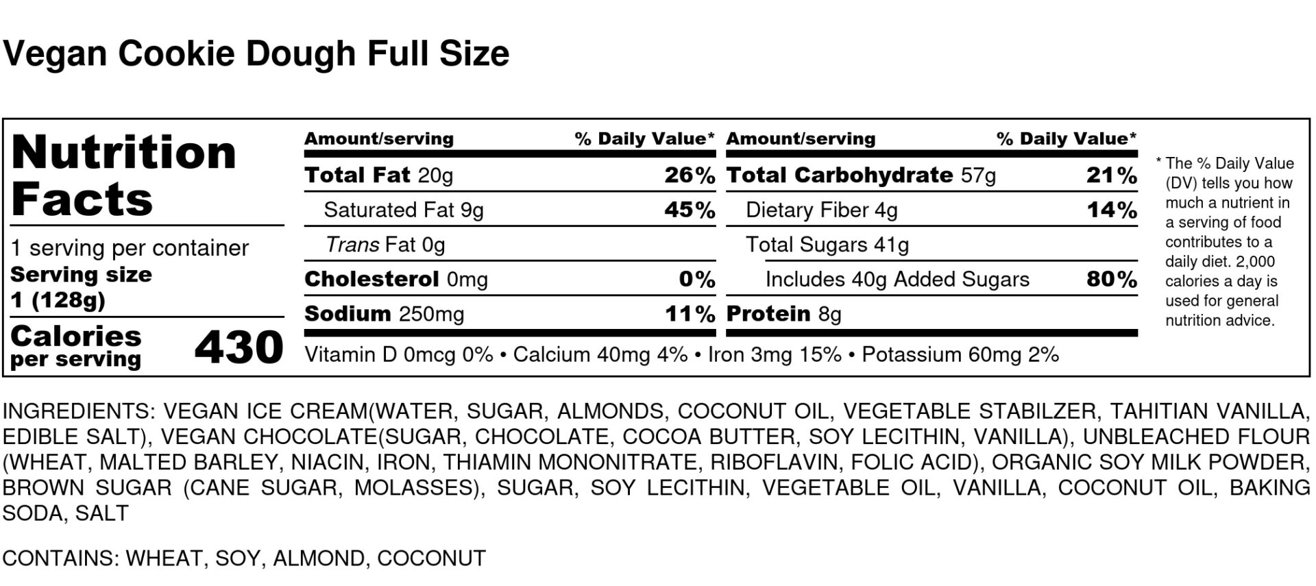 Vegan Cookie Dough Full Size Nutrition Label scaled