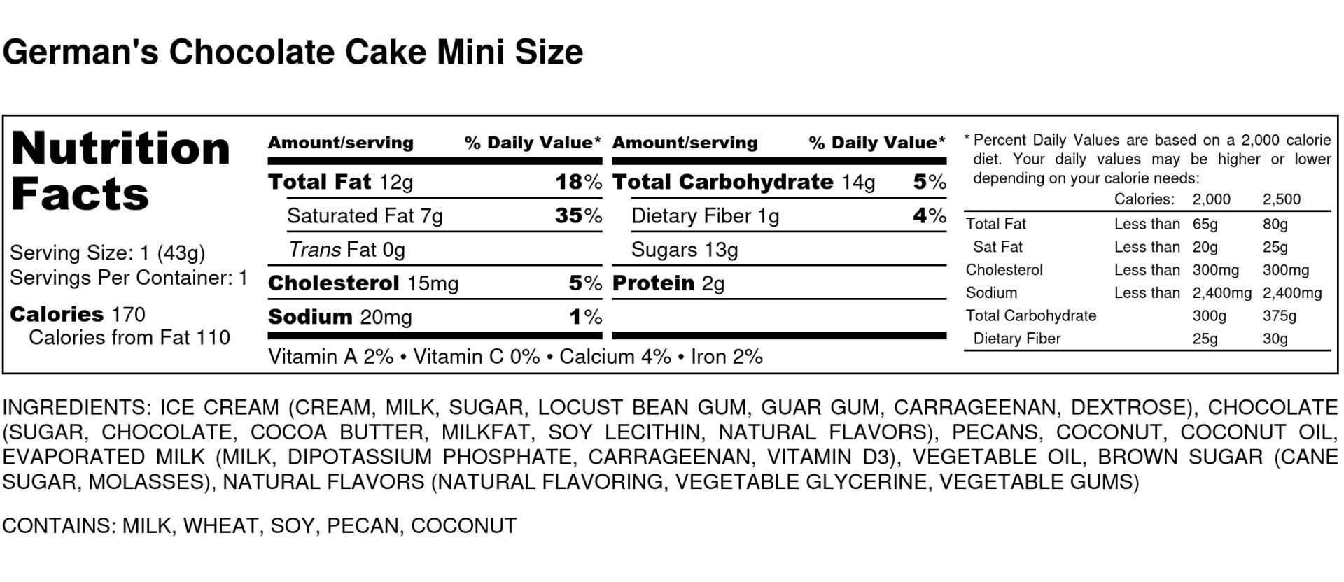Germans Chocolate Cake Mini Size Nutrition Label scaled